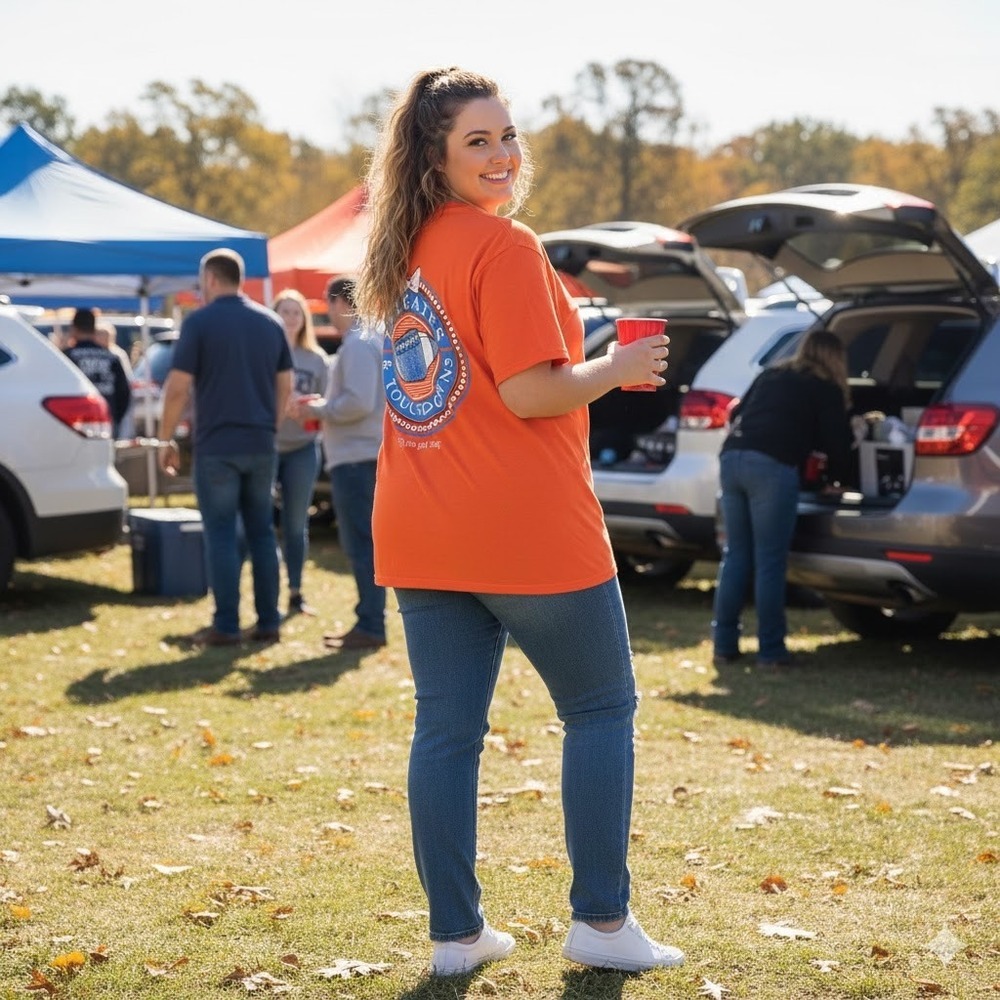Itsa Girl Thing Orange Football Tailgates Touchdowns Graphic T Shirt XL